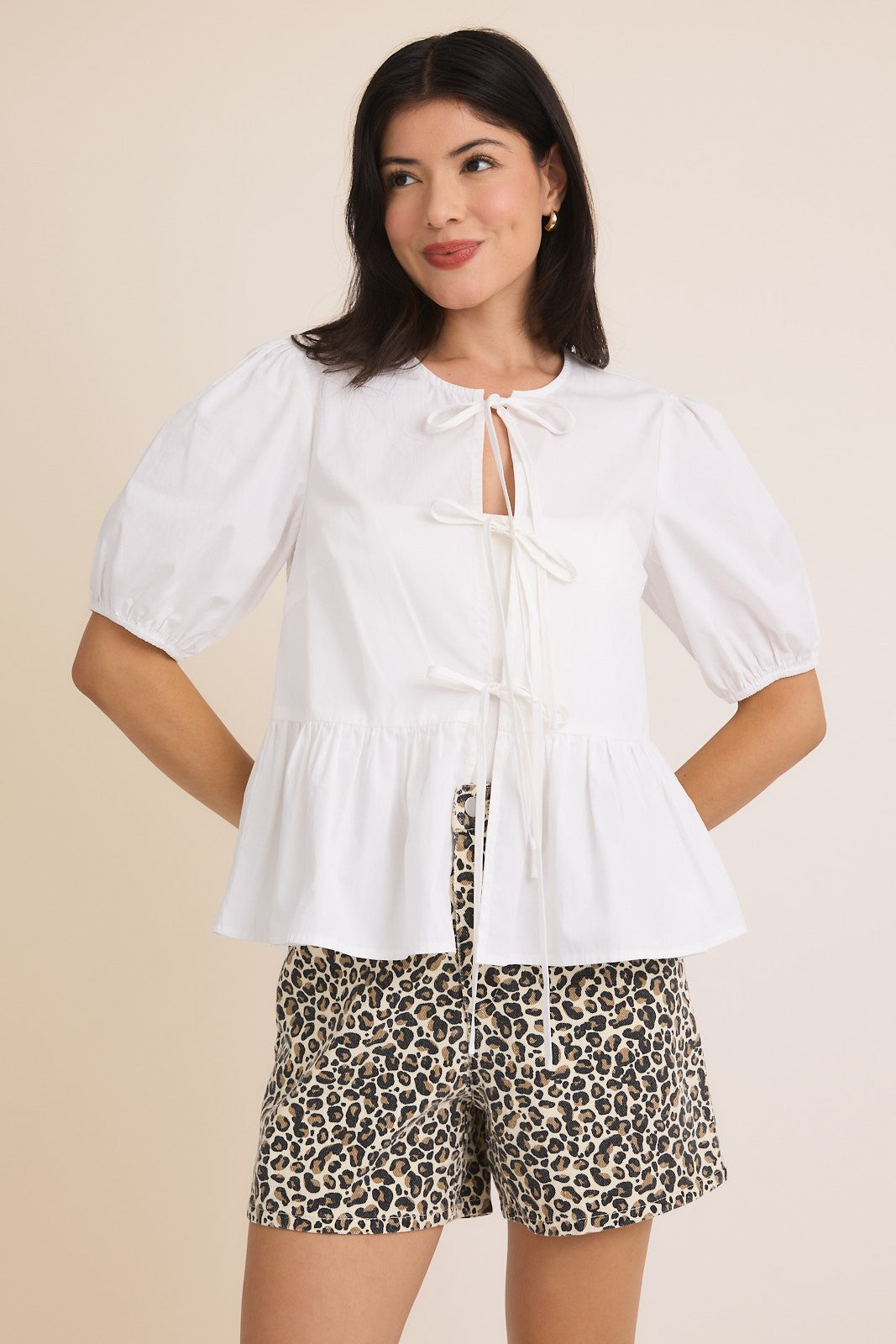 white on white tie top
